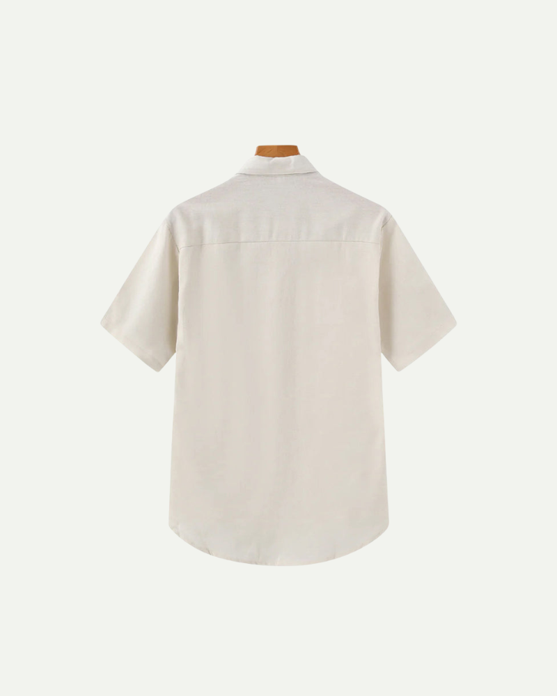 back of beige 
Men's 100% Linen short sleeve Polo Shirt 