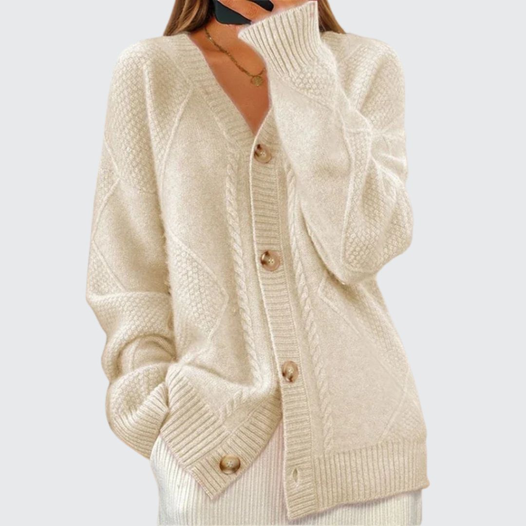 Women's cable knit cardigan — studio view 5, Aveloire