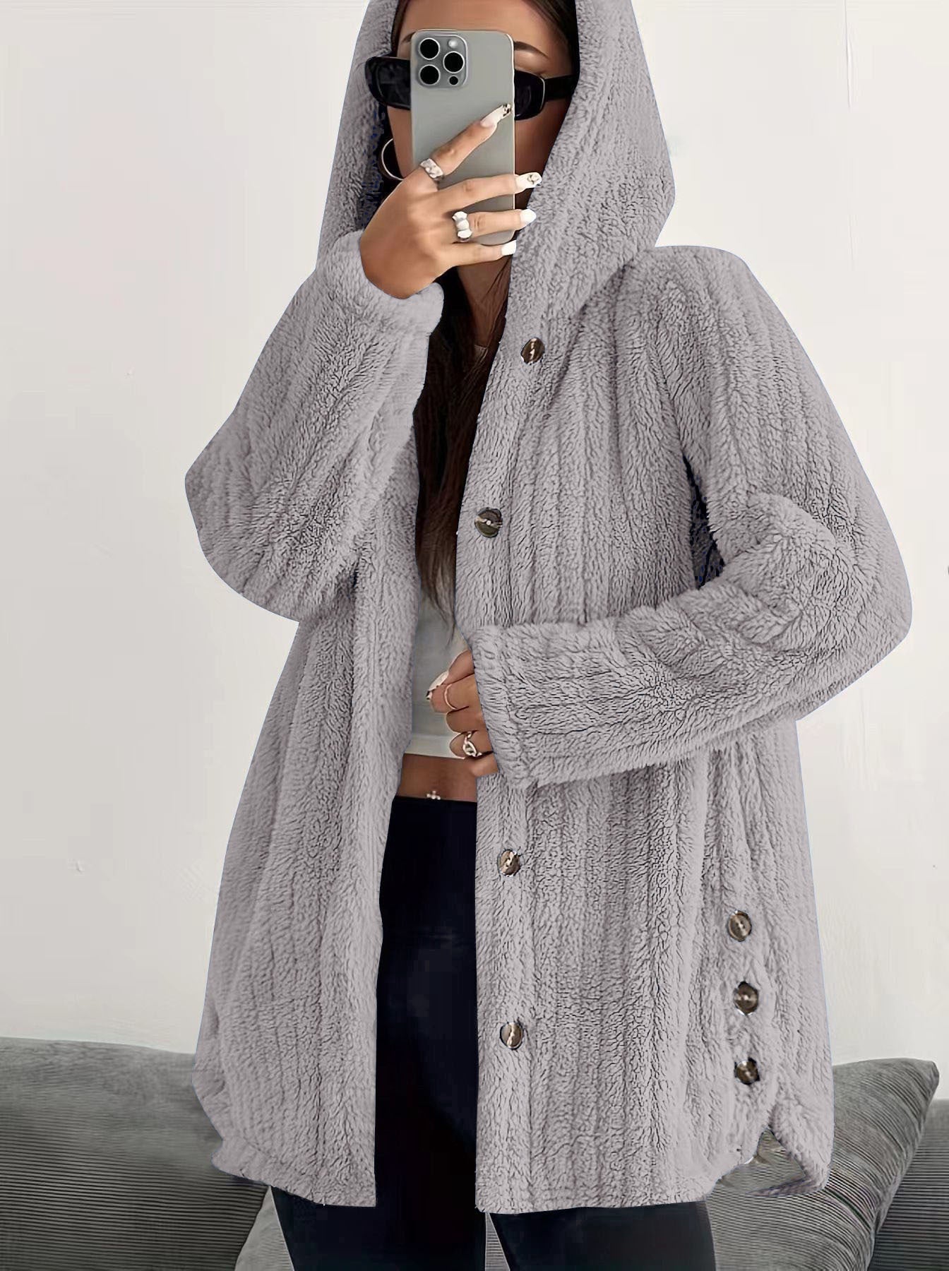 Women's hooded knit cardigan — studio view 6, Aveloire