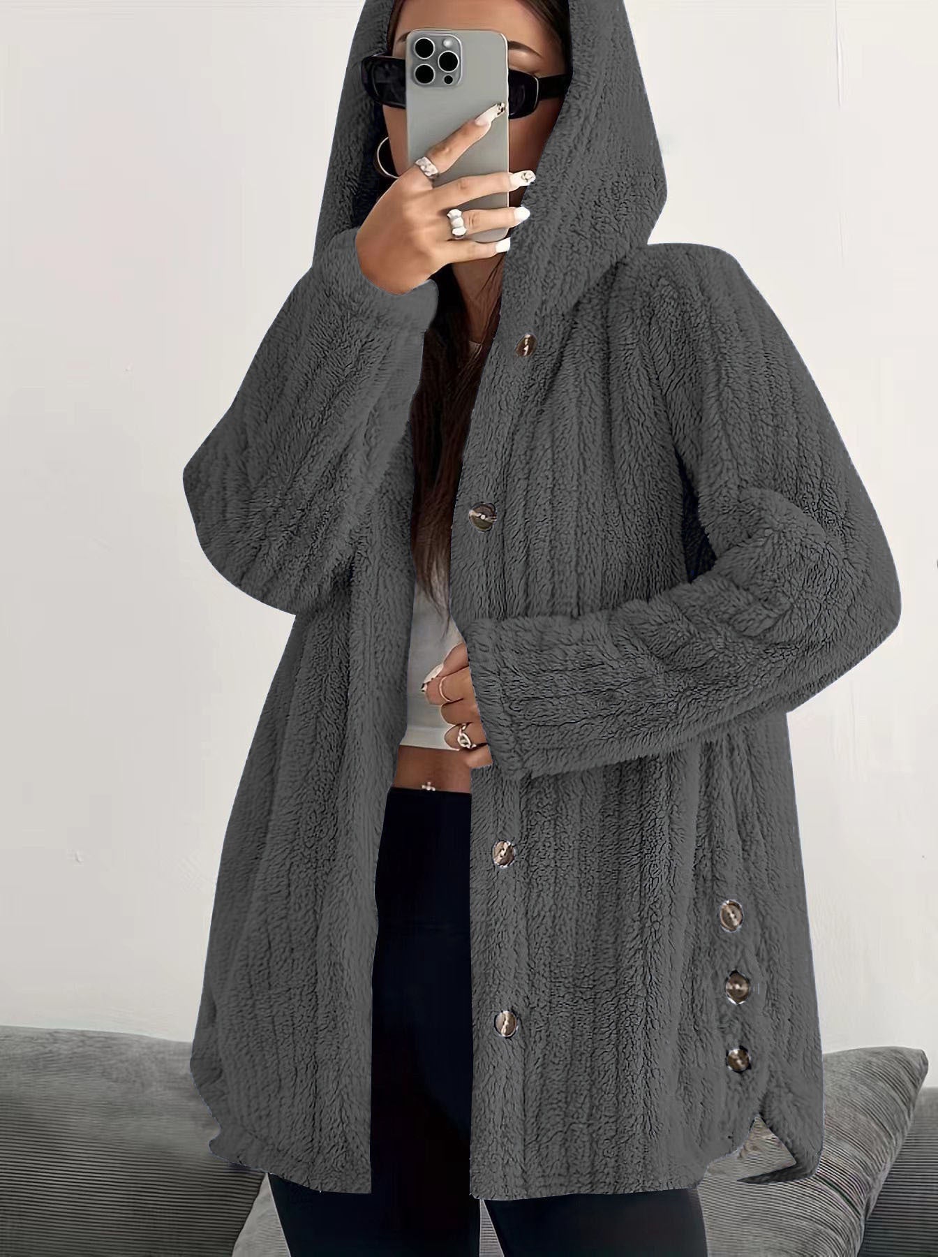 Women's hooded knit cardigan — studio view 7, Aveloire