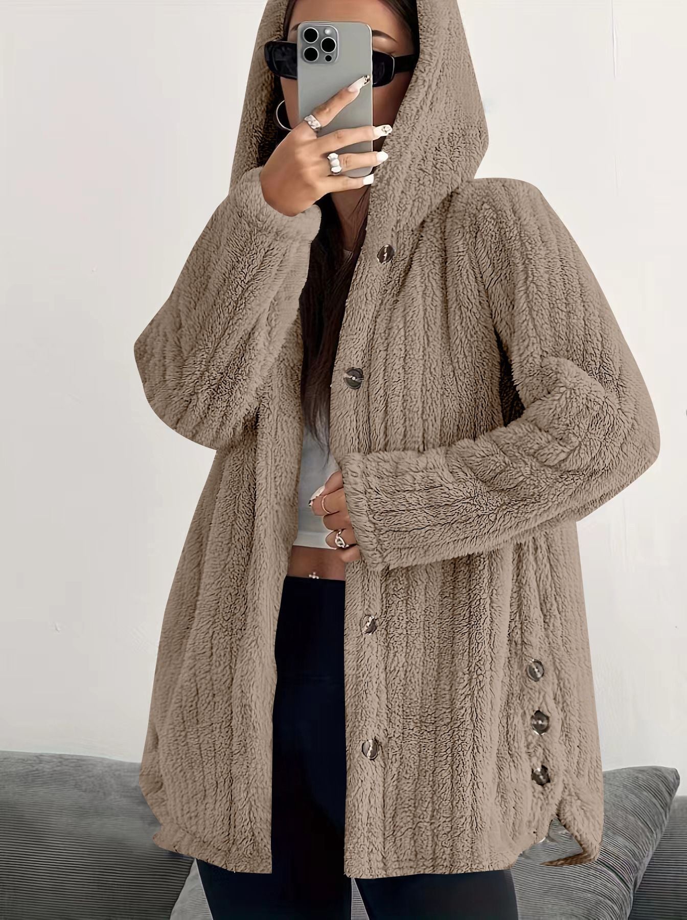 Women's hooded knit cardigan — studio view 5, Aveloire