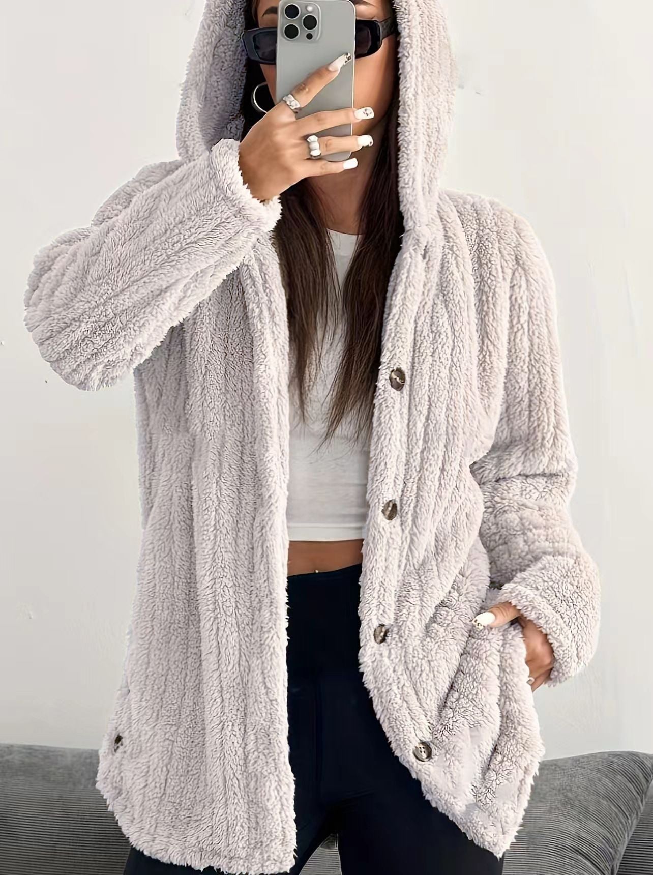 Women's hooded knit cardigan — studio view 4, Aveloire