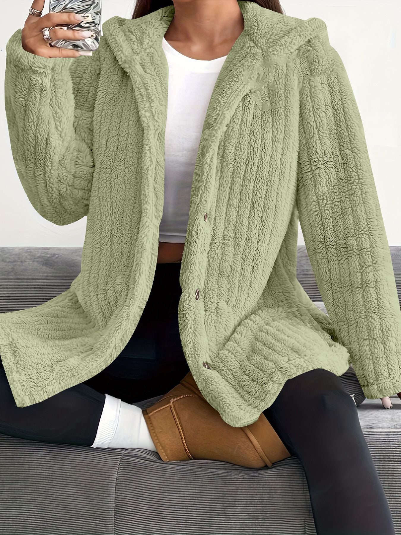 Women's hooded knit cardigan — studio view 8, Aveloire