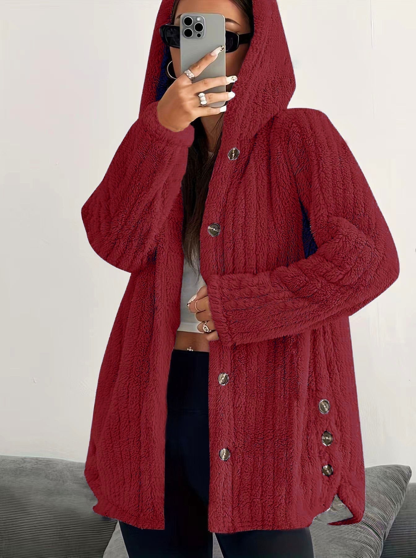 Women's hooded knit cardigan — studio view 3, Aveloire