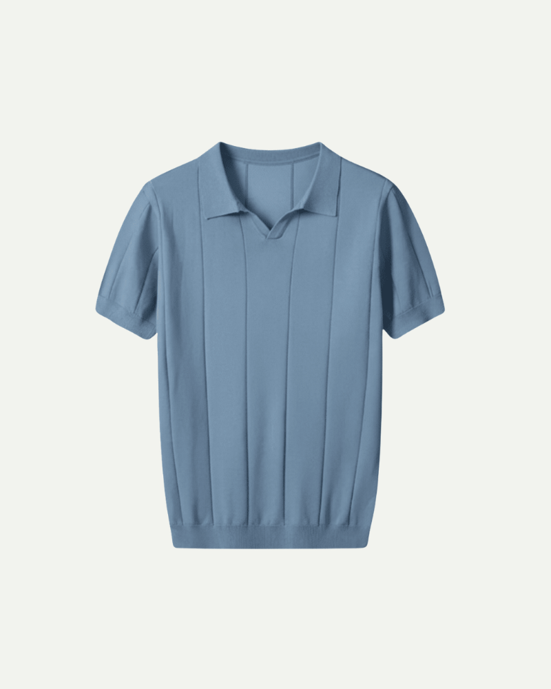 Light blue ribbed knit polo shirt men short sleeve breathable summer polo
