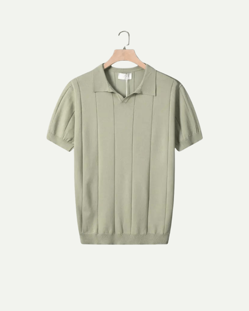 Sage green ribbed knit polo shirt men short sleeve breathable polo
