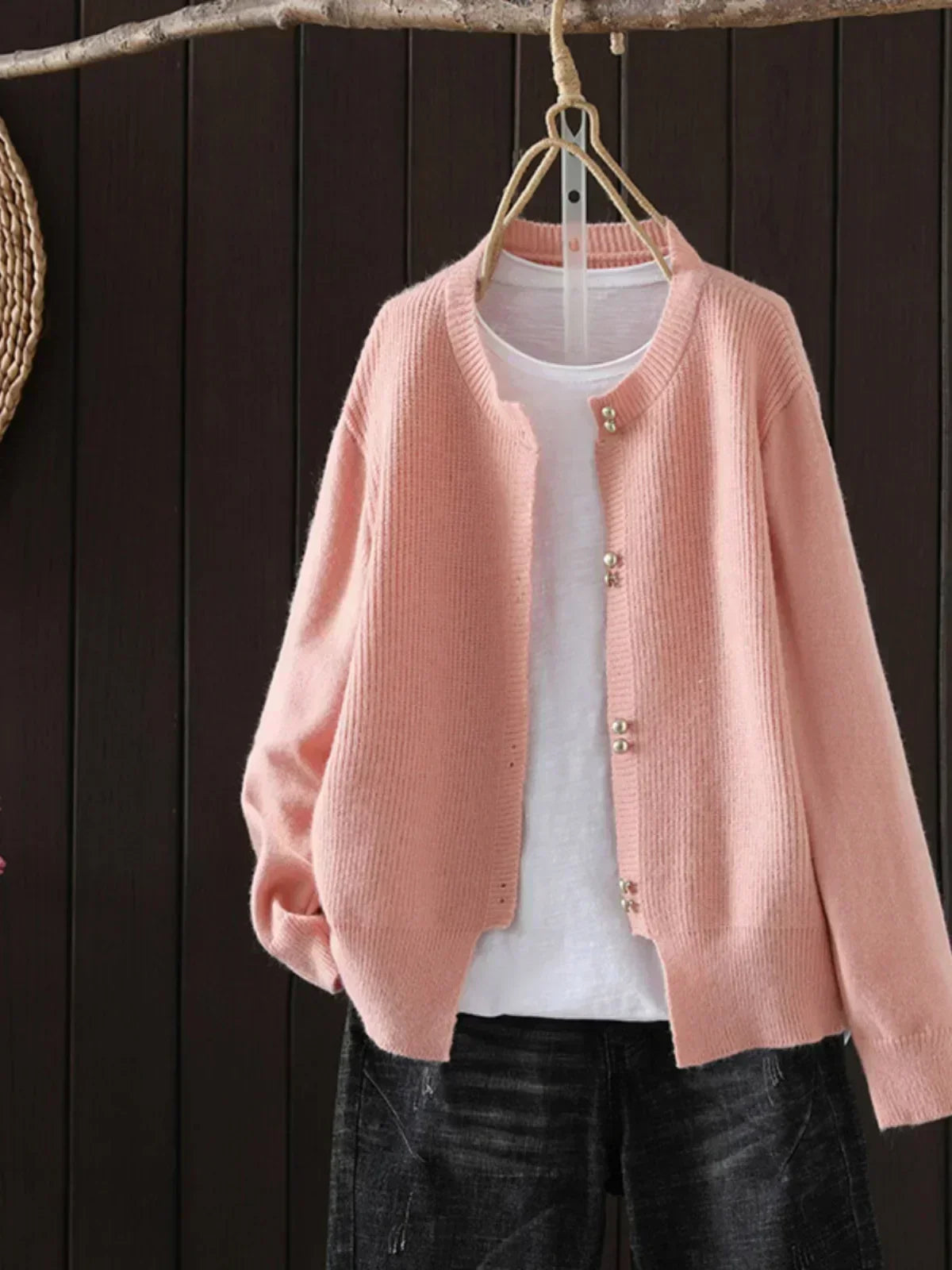 Women's round neck knit cardigan — old money style, Aveloire