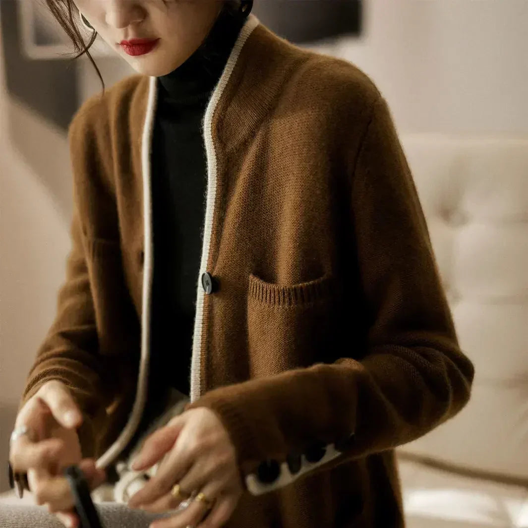 Women's v-neck cashmere cardigan — studio view 4, Aveloire