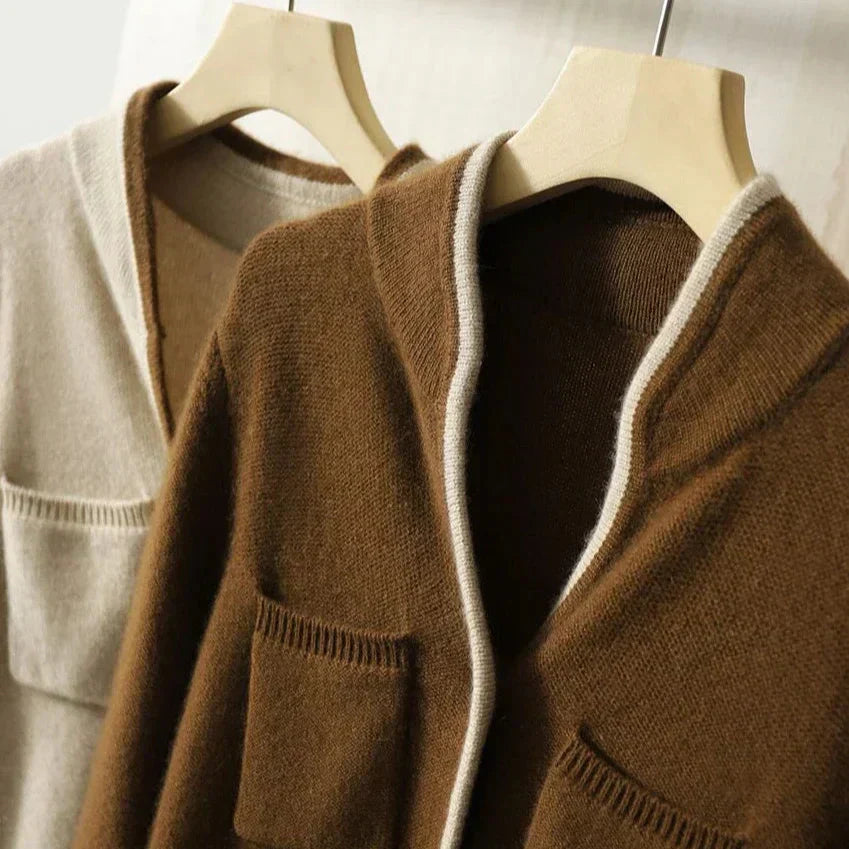 Women's v-neck cashmere cardigan — studio view 12, Aveloire