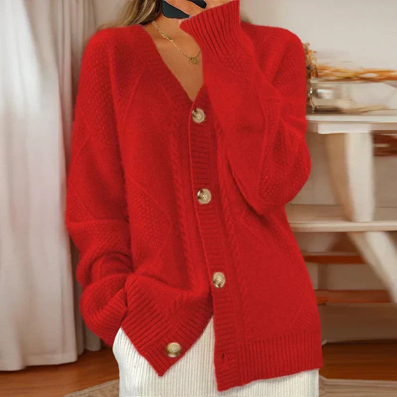 Women's cable knit cardigan — studio view 3, Aveloire