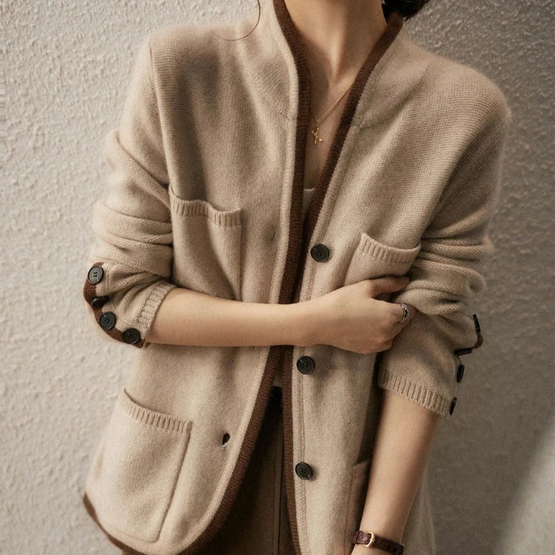 Women's v-neck cashmere cardigan — studio view 15, Aveloire