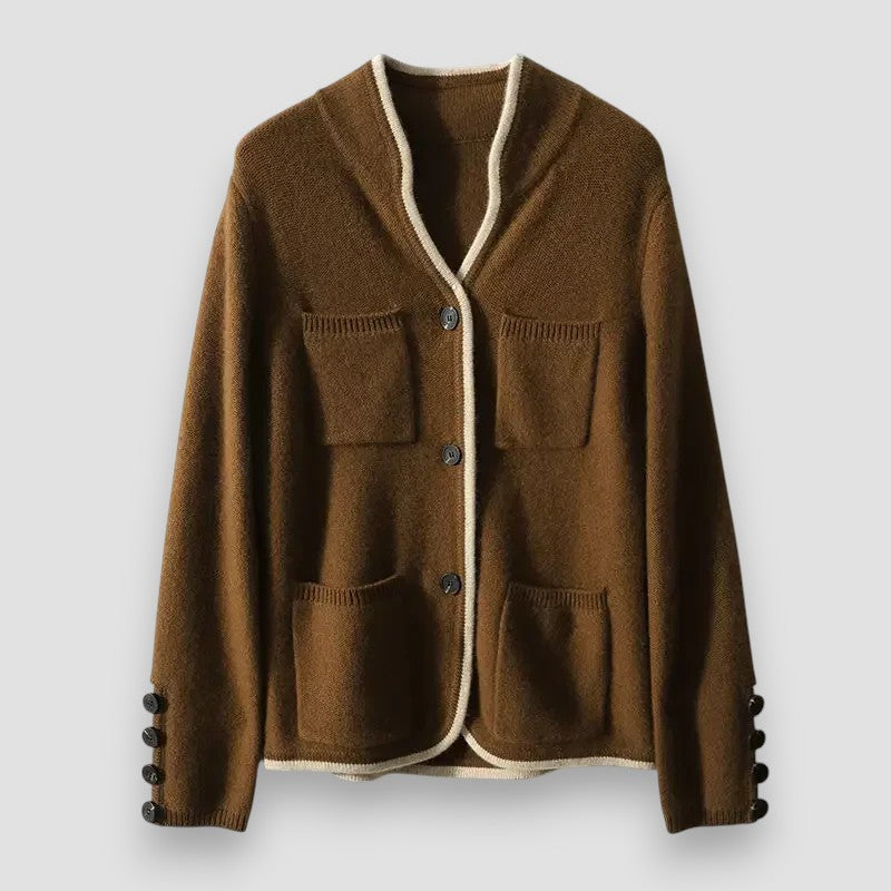 Women's v-neck cashmere cardigan — studio view 3, Aveloire