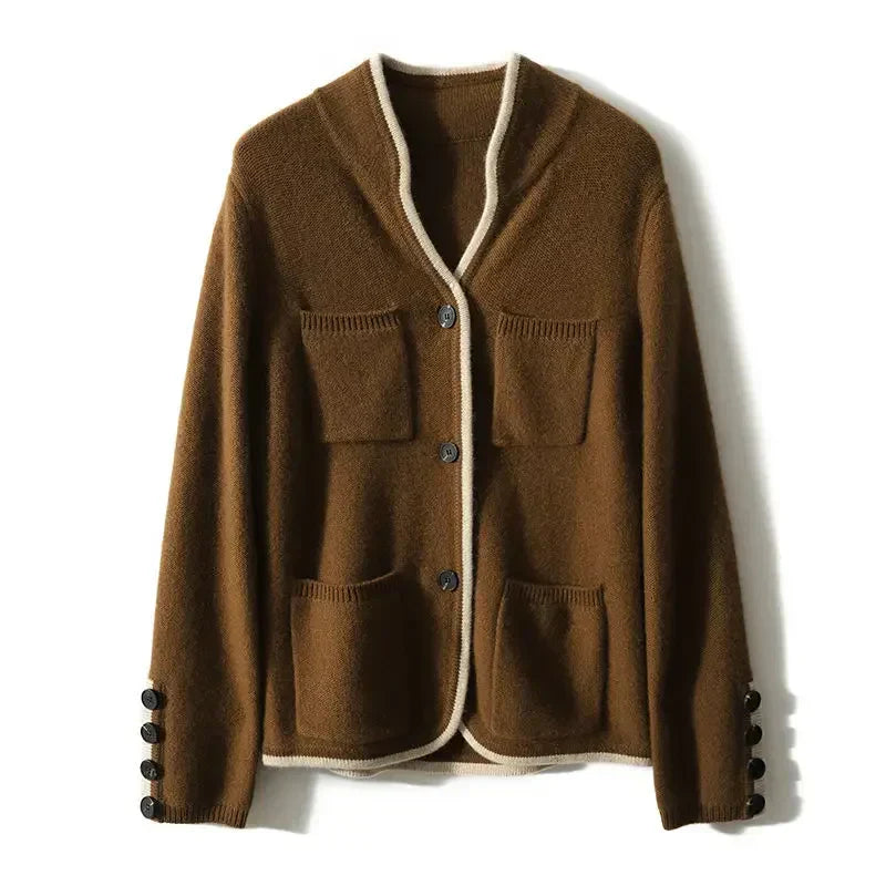 Women's v-neck cashmere cardigan — studio view 5, Aveloire
