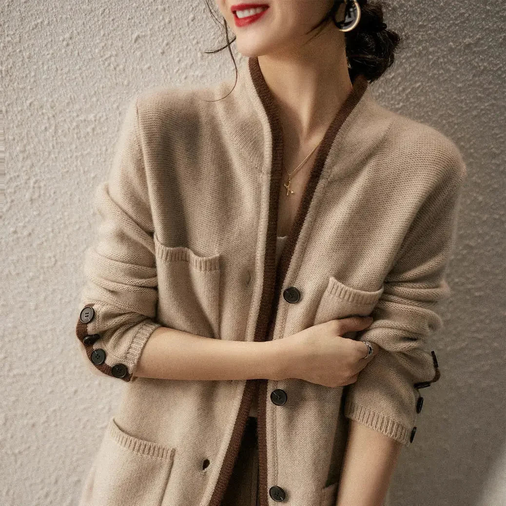 Women's v-neck cashmere cardigan — studio view 2, Aveloire