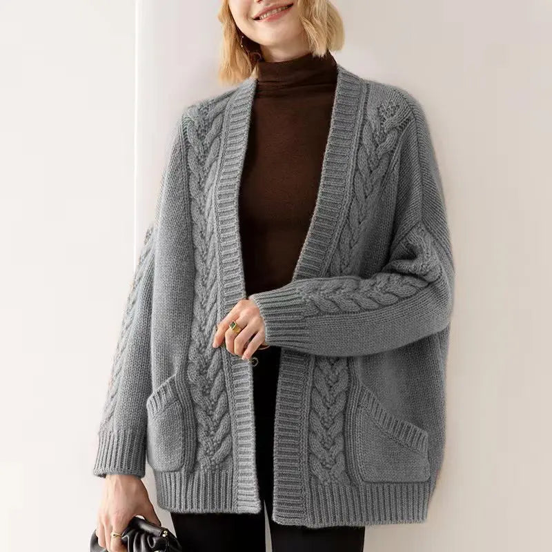 Women's open front v-neck cardigan — studio view 3, Aveloire