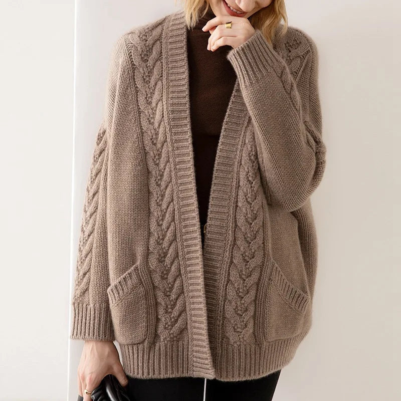 Women's open front v-neck cardigan — studio view 2, Aveloire
