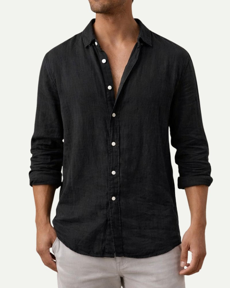 Men's Cotton Shirt in Black – Relaxed Fit, Long Sleeve | Aveloire