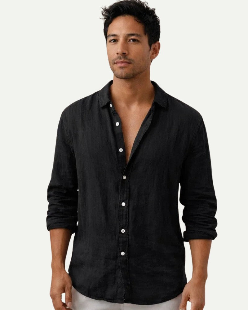 Men's Cotton Shirt in Black – Relaxed Fit, Long Sleeve | Aveloire