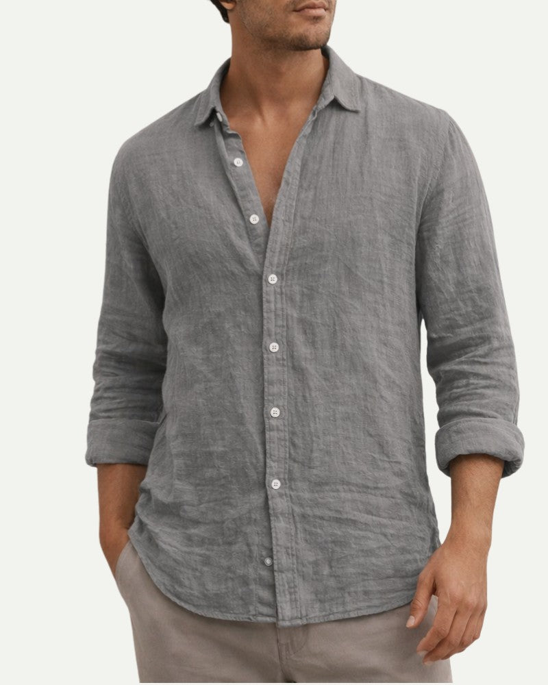 Men's Cotton Shirt in Gray – Relaxed Fit, Long Sleeve | Aveloire