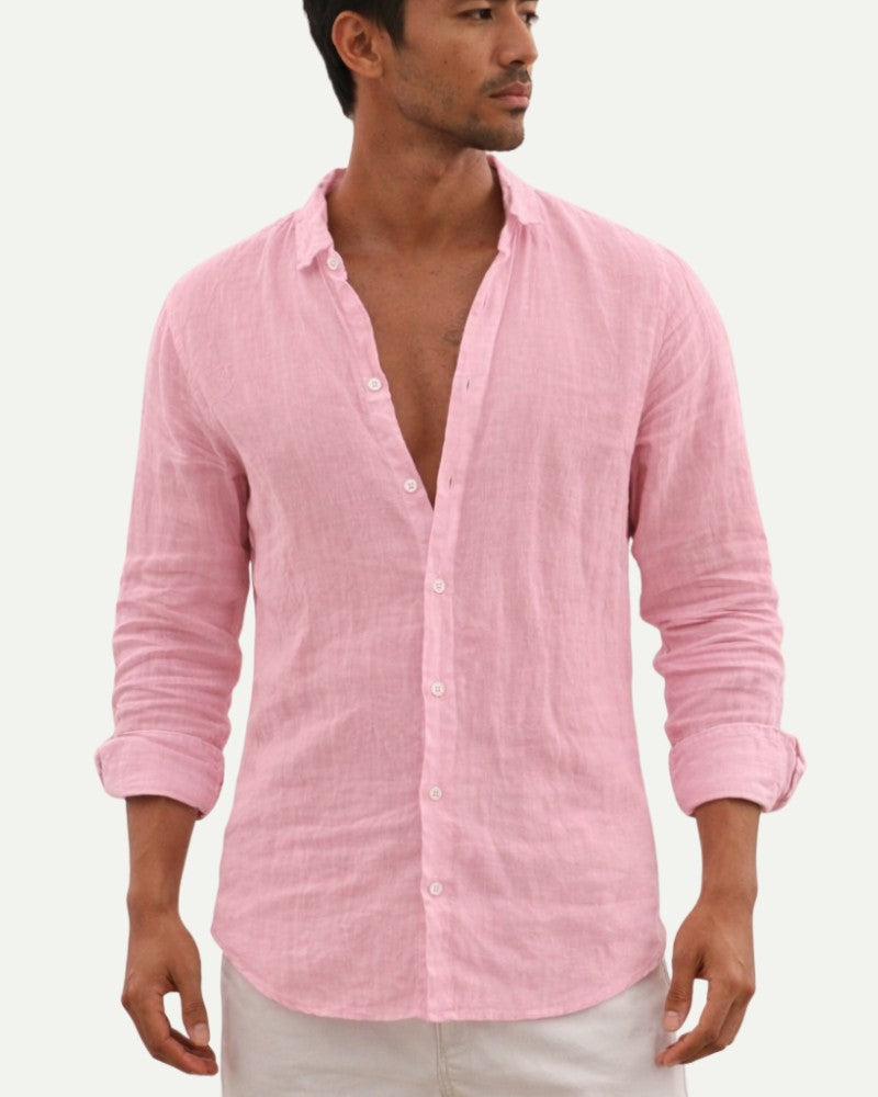 Men's Cotton Shirt in Pink – Relaxed Fit, Long Sleeve | Aveloire