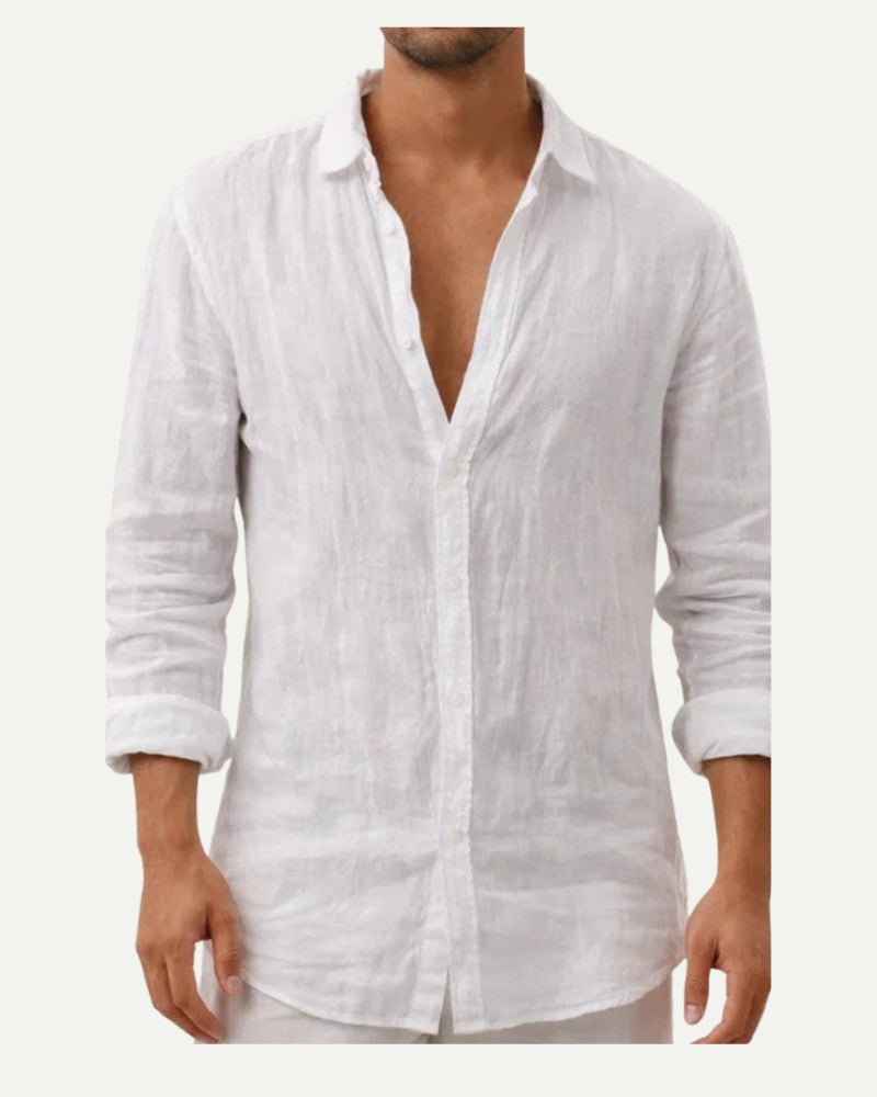 Men's Cotton Shirt in White – Relaxed Fit, Long Sleeve | Aveloire
