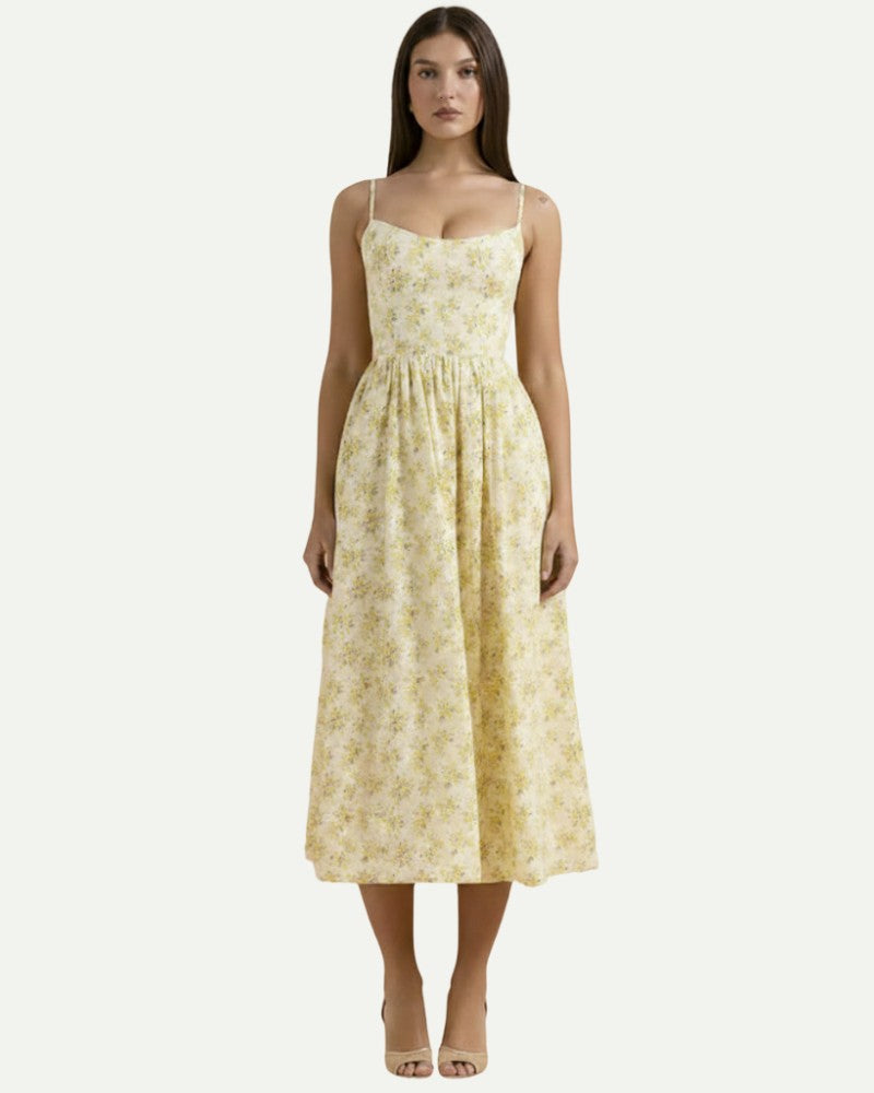 Floral A-Line Midi Dress | Women | Strap Bodice | Elegant