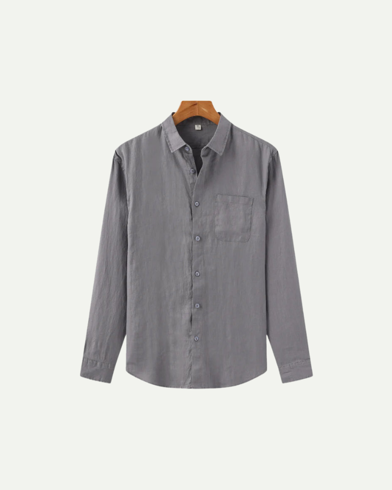 Gray linen button up shirt men long sleeve breathable lightweight shirt