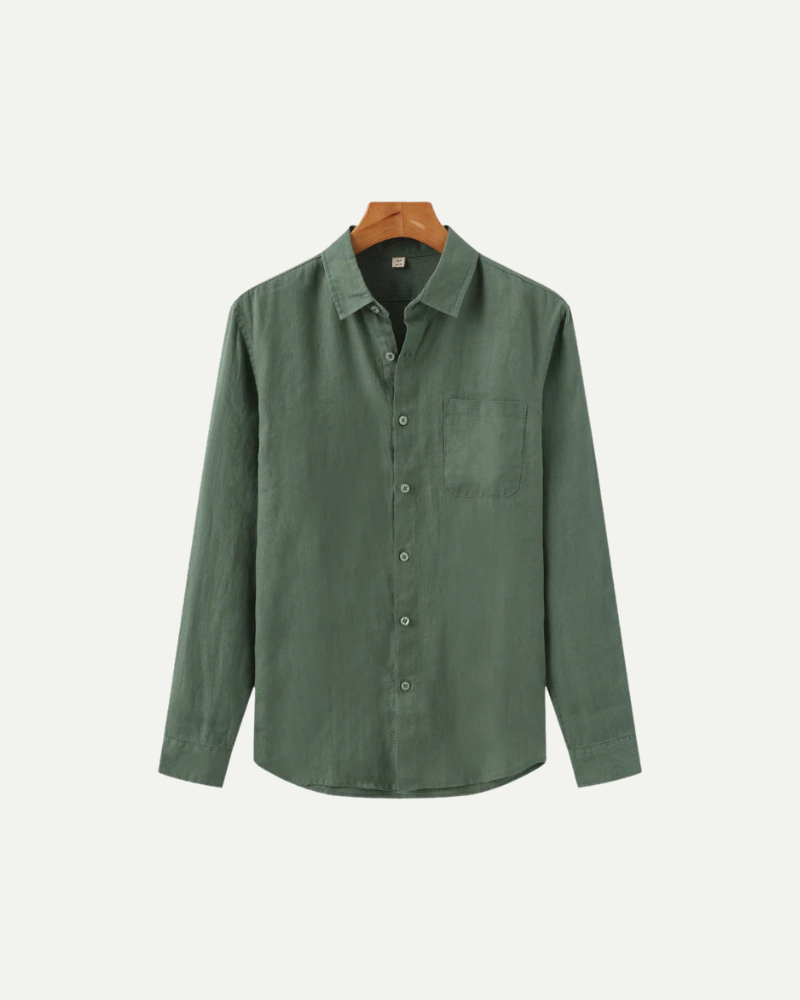 Green linen button up shirt men long sleeve breathable lightweight shirt