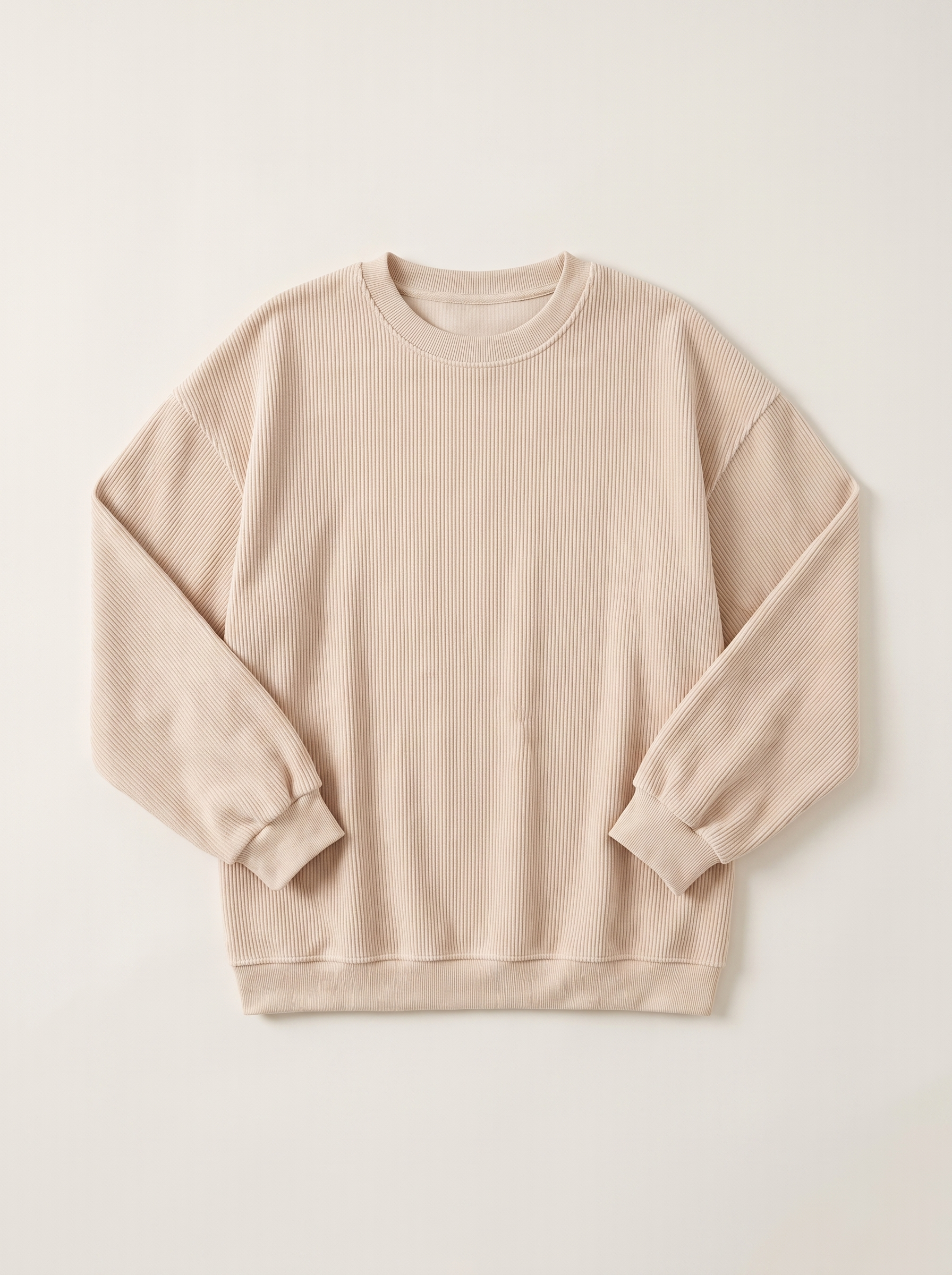 Cream corded oversized sweatshirt flat lay product photo — Aveloire