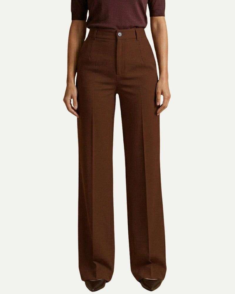 Women's High Waisted Wide Leg Trousers in Brown – Dress Trousers, Structured Fit | Aveloire