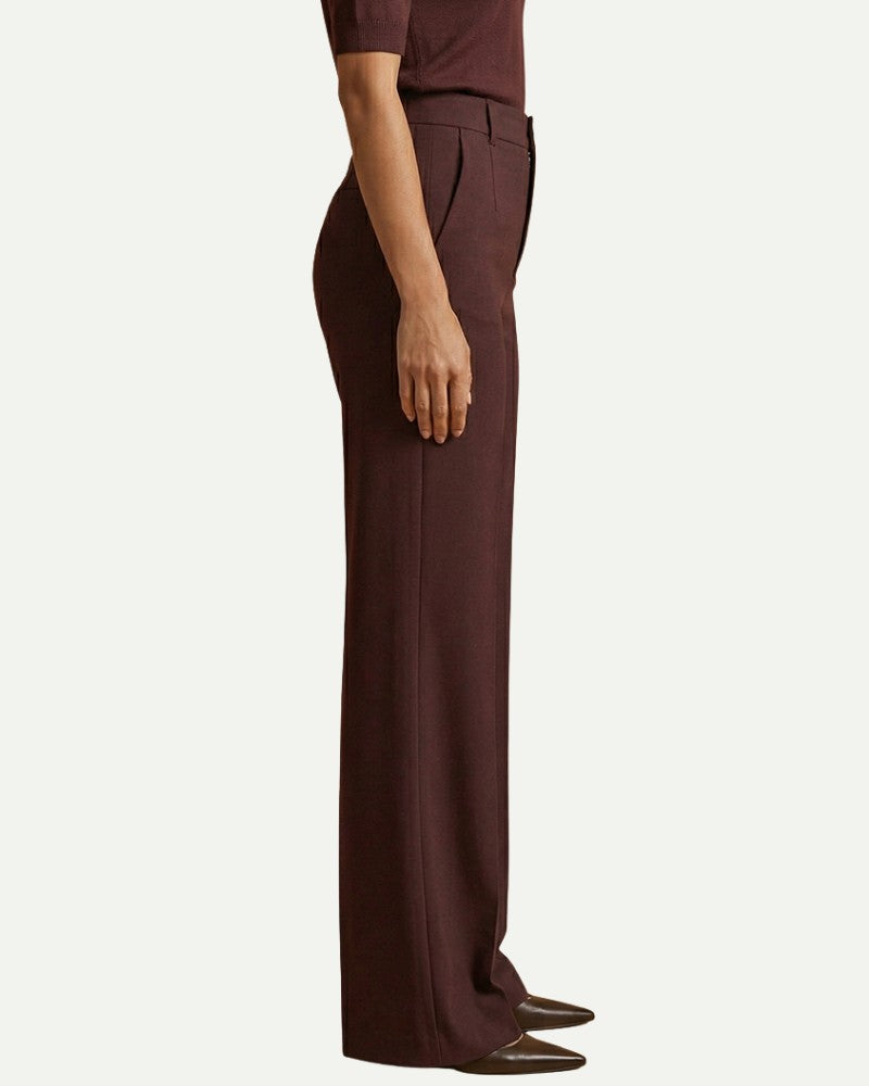 Women's High Waist Trousers in Chestnut Brown – Wide Leg, Office Wear, Structured | Aveloire