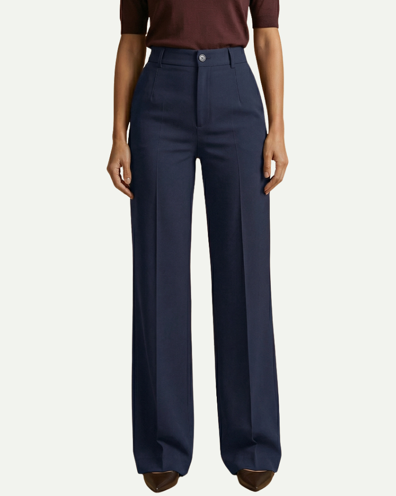 Women's High Waisted Trousers in Navy – Wide Leg, Formal, Office Wear | Aveloire