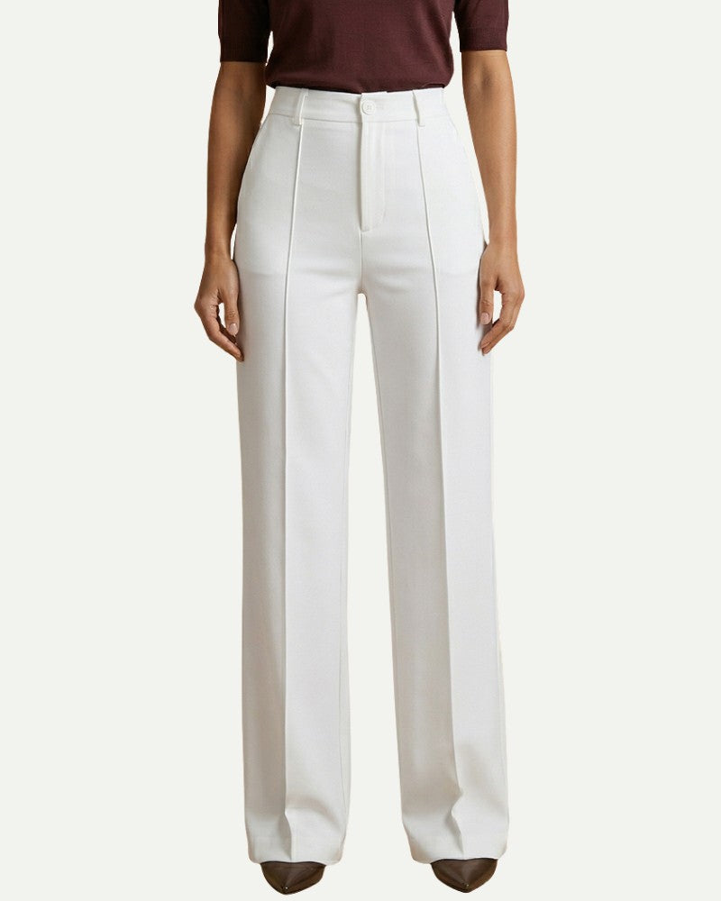 Women's Wide Leg Dress Trousers in White – High Waist, Elegant Silhouette | Aveloire