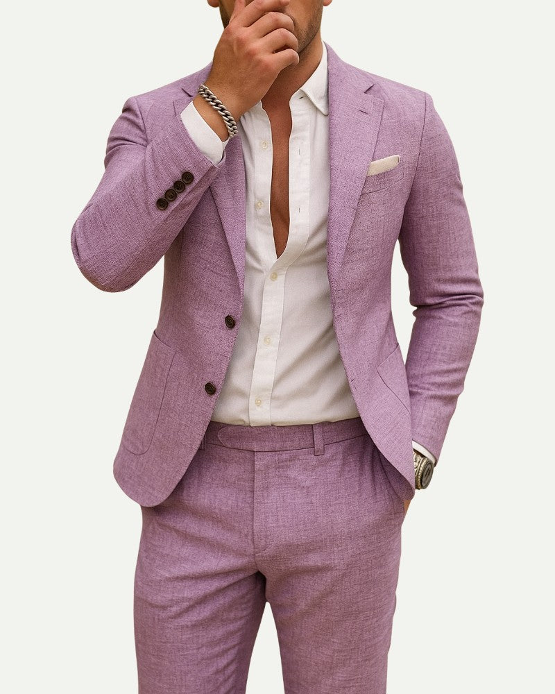 Men's Two-Piece Matching Set in Lavender – Flat Lapel, Nylon Blend | Aveloire