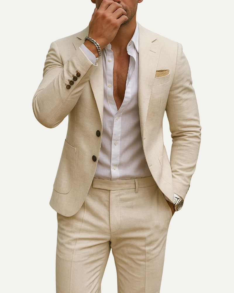 Men's Two-Piece Matching Set in Off-White – Flat Lapel, Nylon Blend | Aveloire