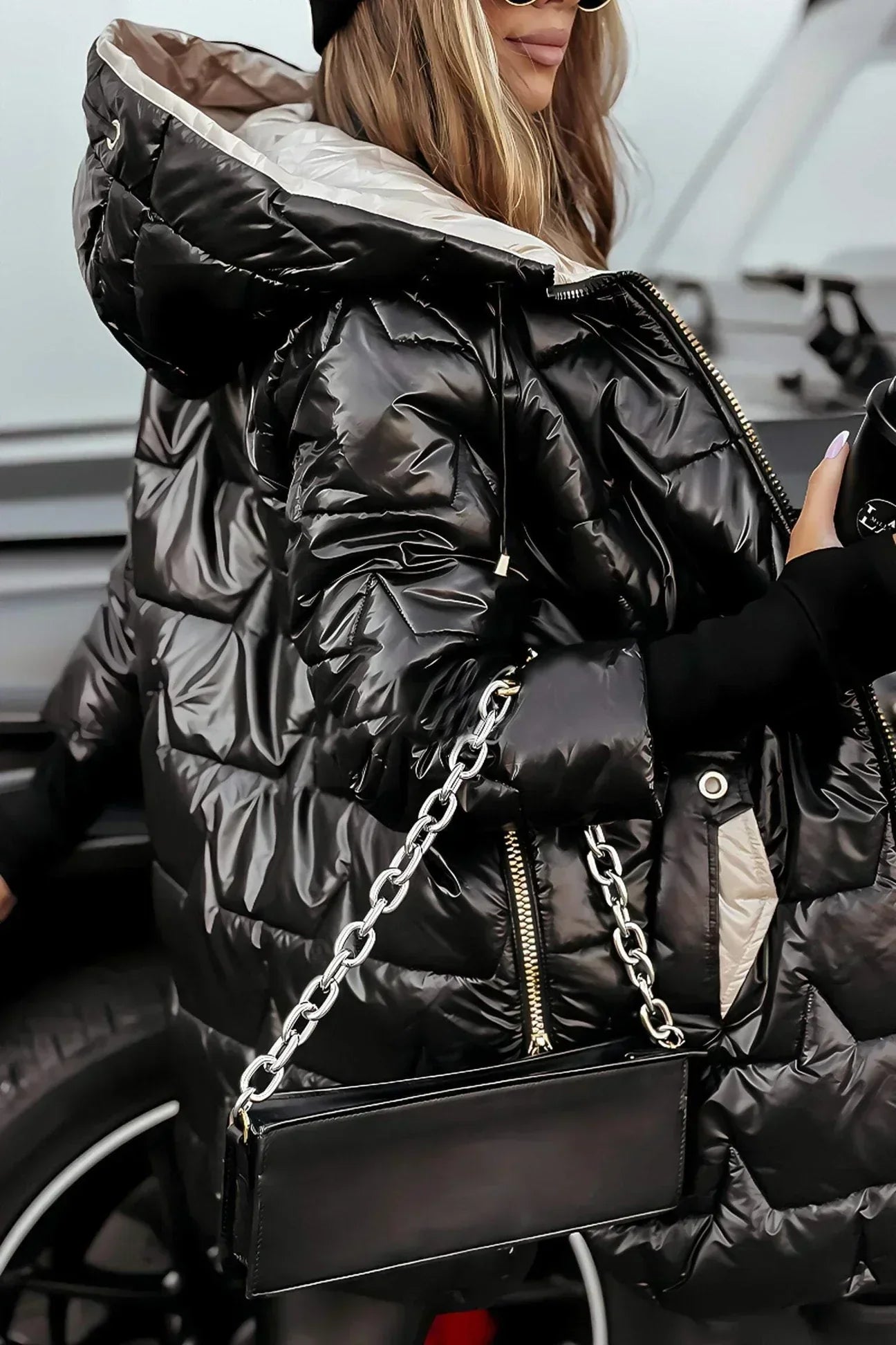 Women's hooded quilted puffer coat — studio view 4, Aveloire