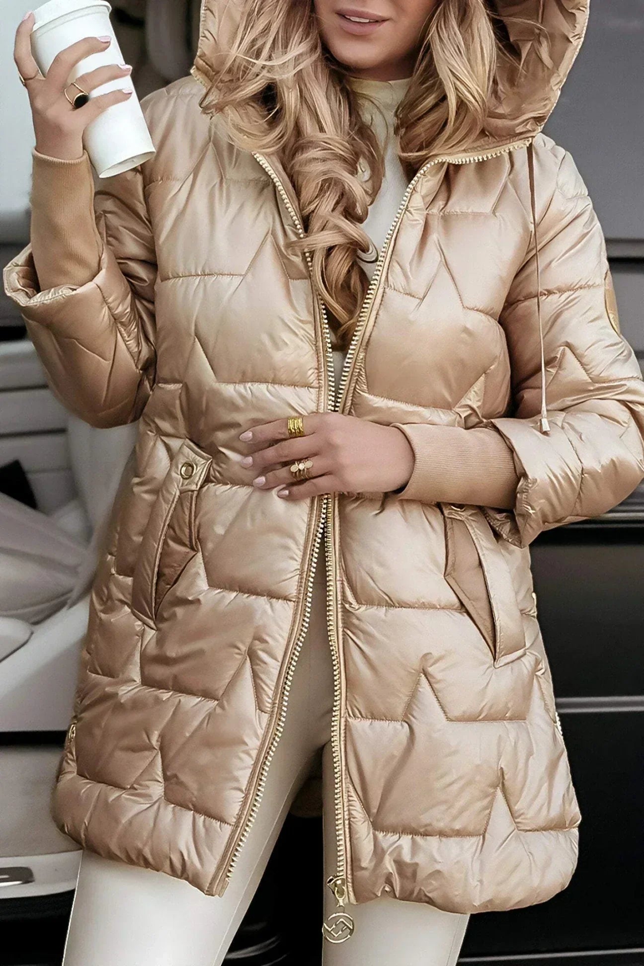 Women's hooded quilted puffer coat — old money style, Aveloire