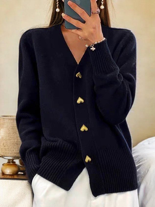 Women's v-neck button cardigan — studio view 2, Aveloire