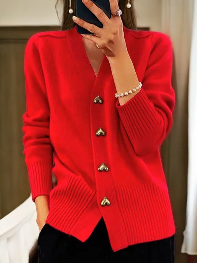 Women's v-neck button cardigan — studio view 5, Aveloire
