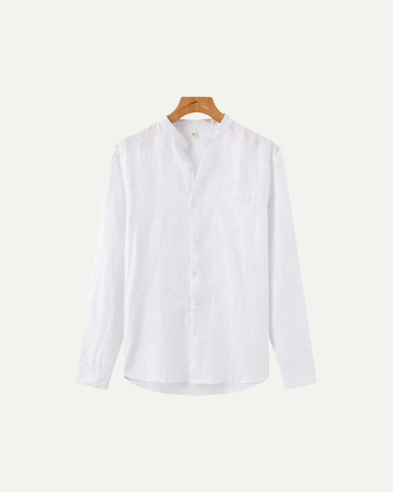 White linen button up shirt men long sleeve clean breathable summer shirt