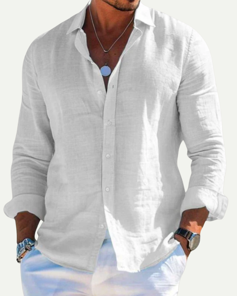White men long sleeve button up shirt relaxed fit clean cotton blend casual shirt